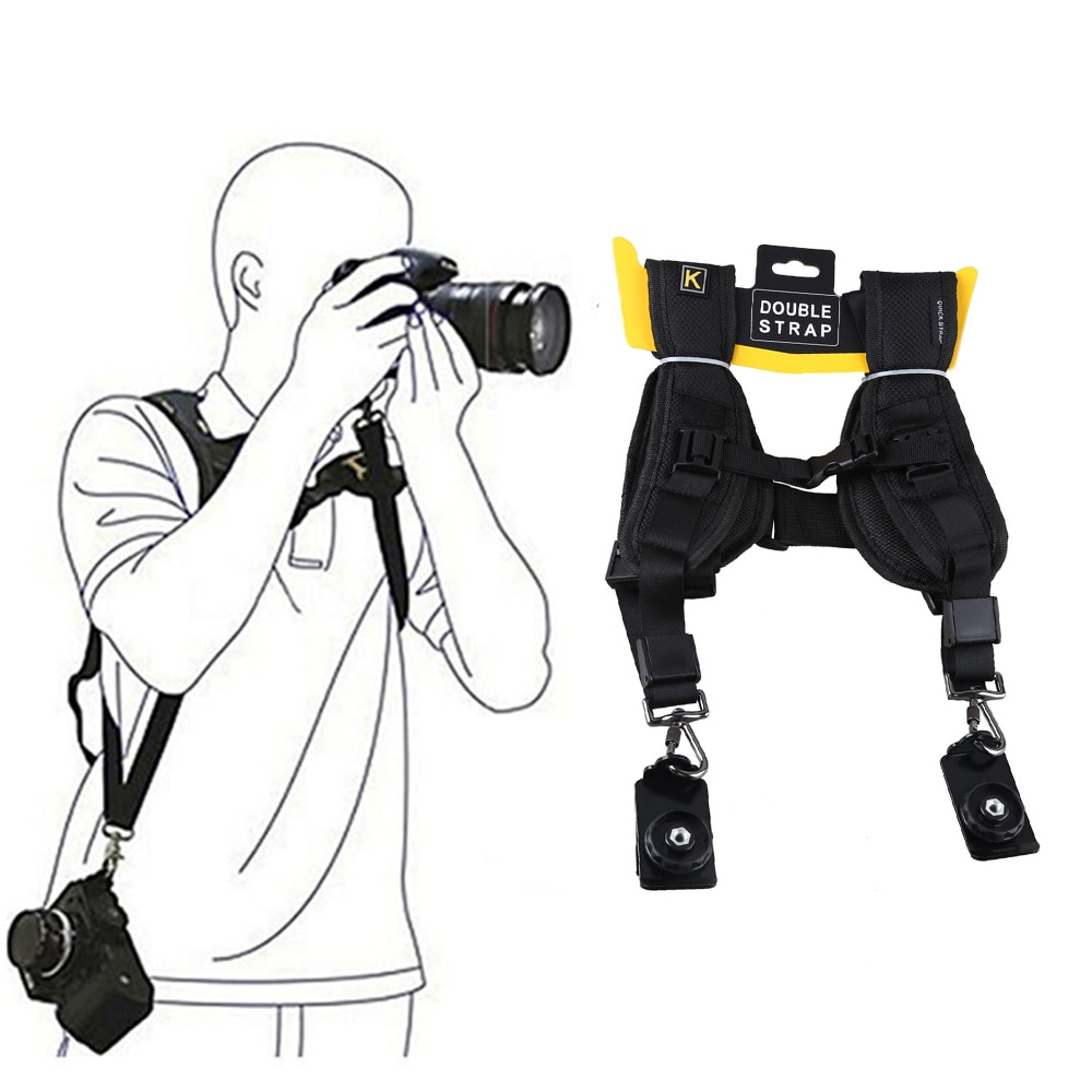 Black Double Dual Camera Shoulder Strap