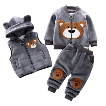 3 Pcs Winter Baby Thick Fleece Bear Jacket Clothes Set
