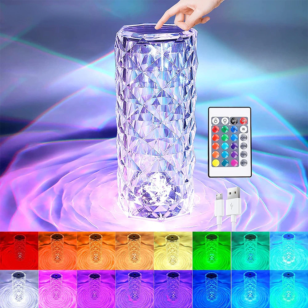 16 Colour Crystal LED Rose Diamond Table Lamps
