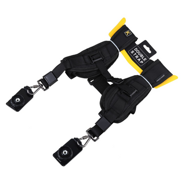 Black Double Dual Camera Shoulder Strap