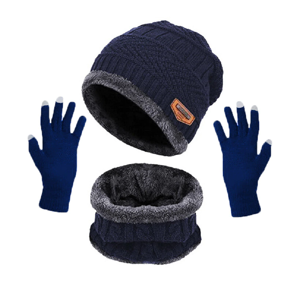 Beanie Hat Scarf Touch Screen Gloves Set for Men and Women