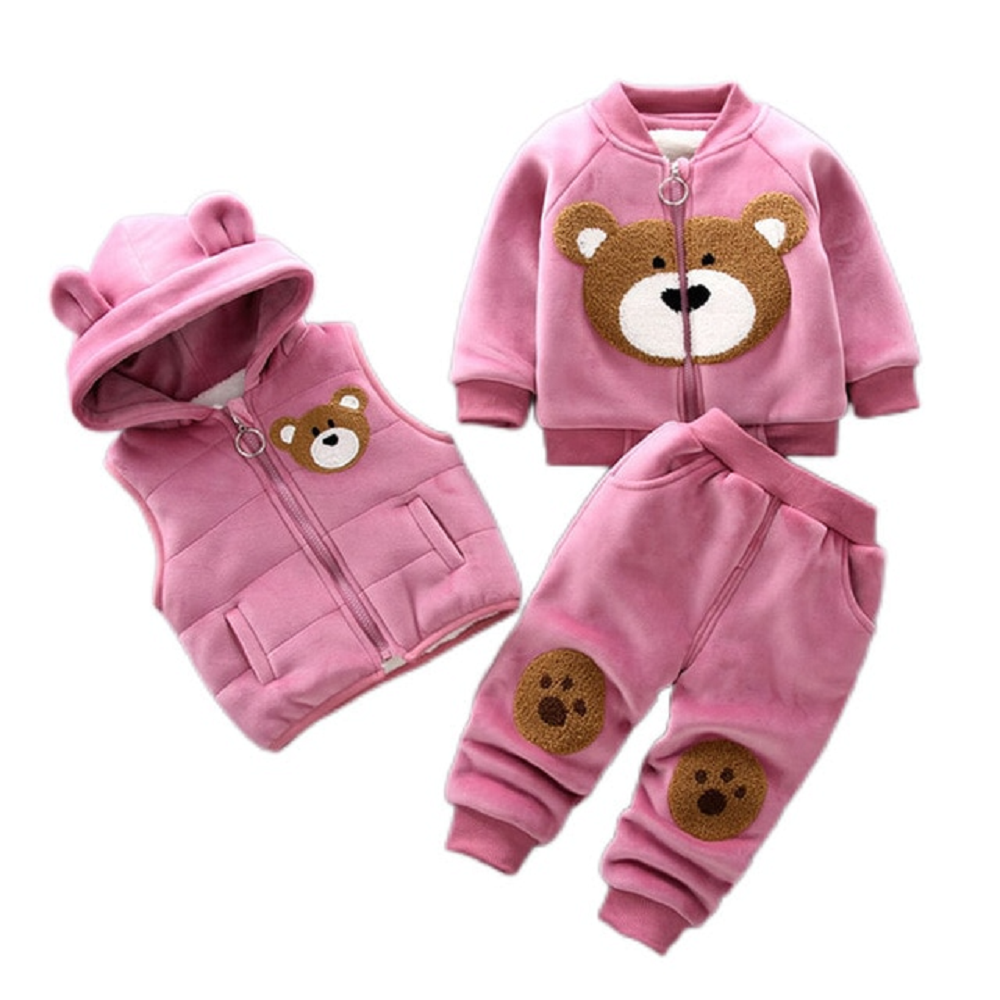 3 Pcs Winter Baby Thick Fleece Bear Jacket Clothes Set