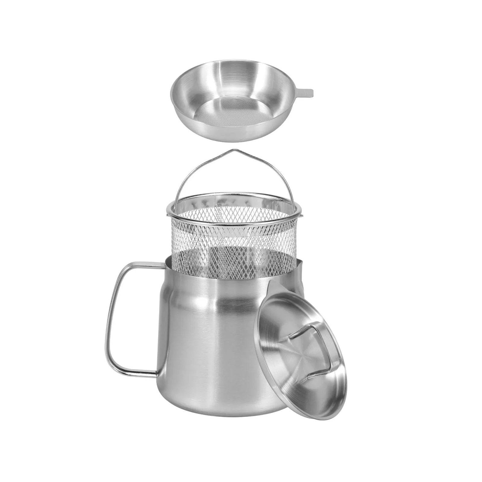 Stainless Steel Oil Storage Pot with Fine Mesh Strainer and Fry Basket