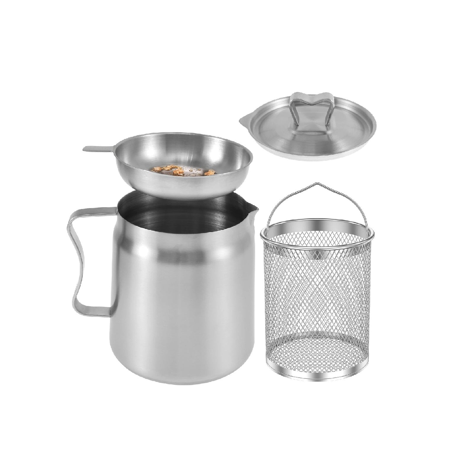 Stainless Steel Oil Storage Pot with Fine Mesh Strainer and Fry Basket