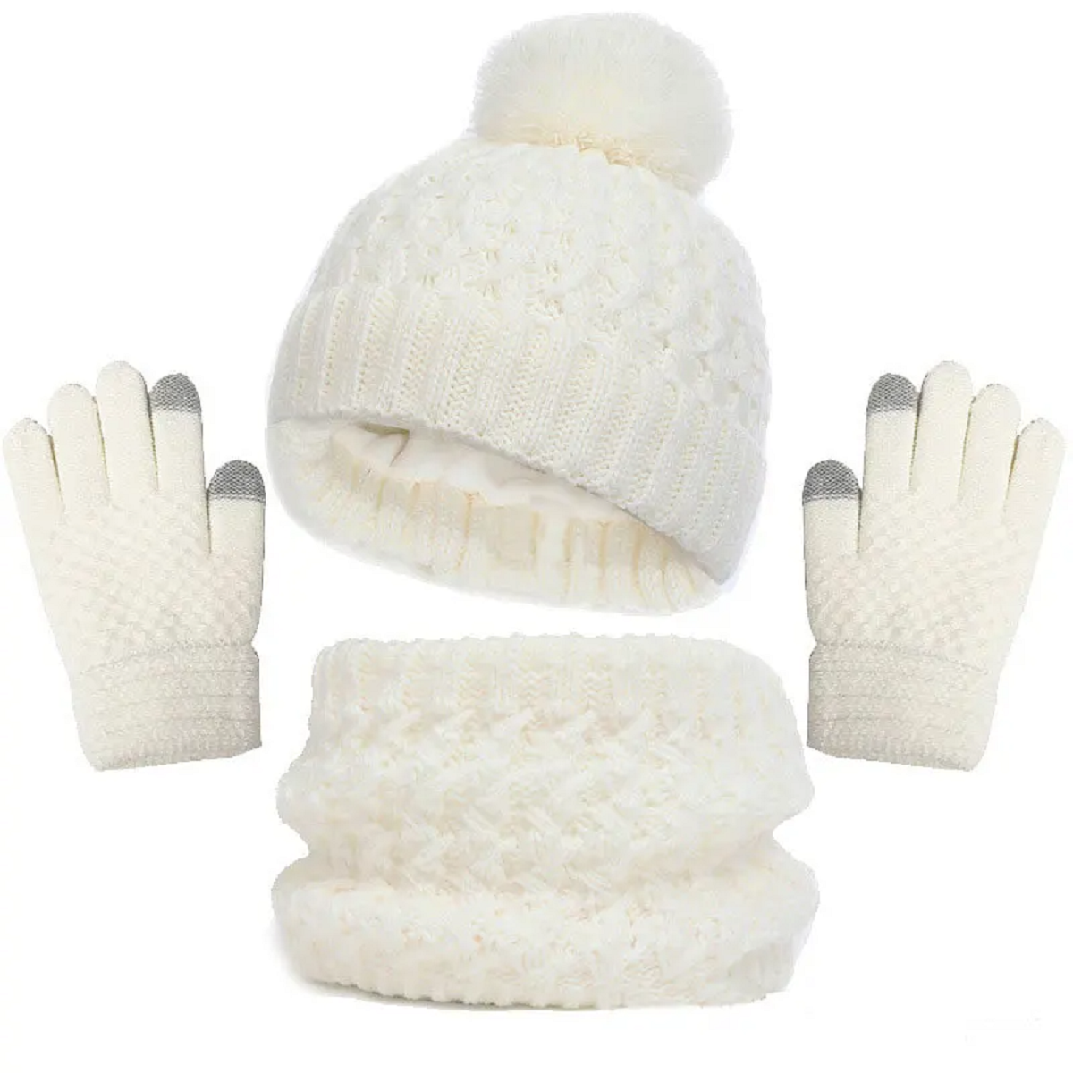 Children's Winter Warm Knit Beanie Hat Neck Scarf Gloves