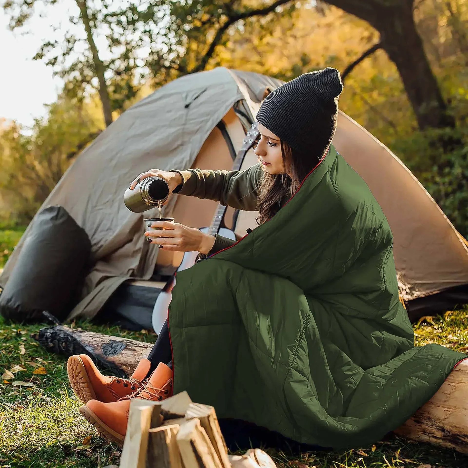 Puffy Camping Sleep Pad Thermal Blanket for Cold Weather