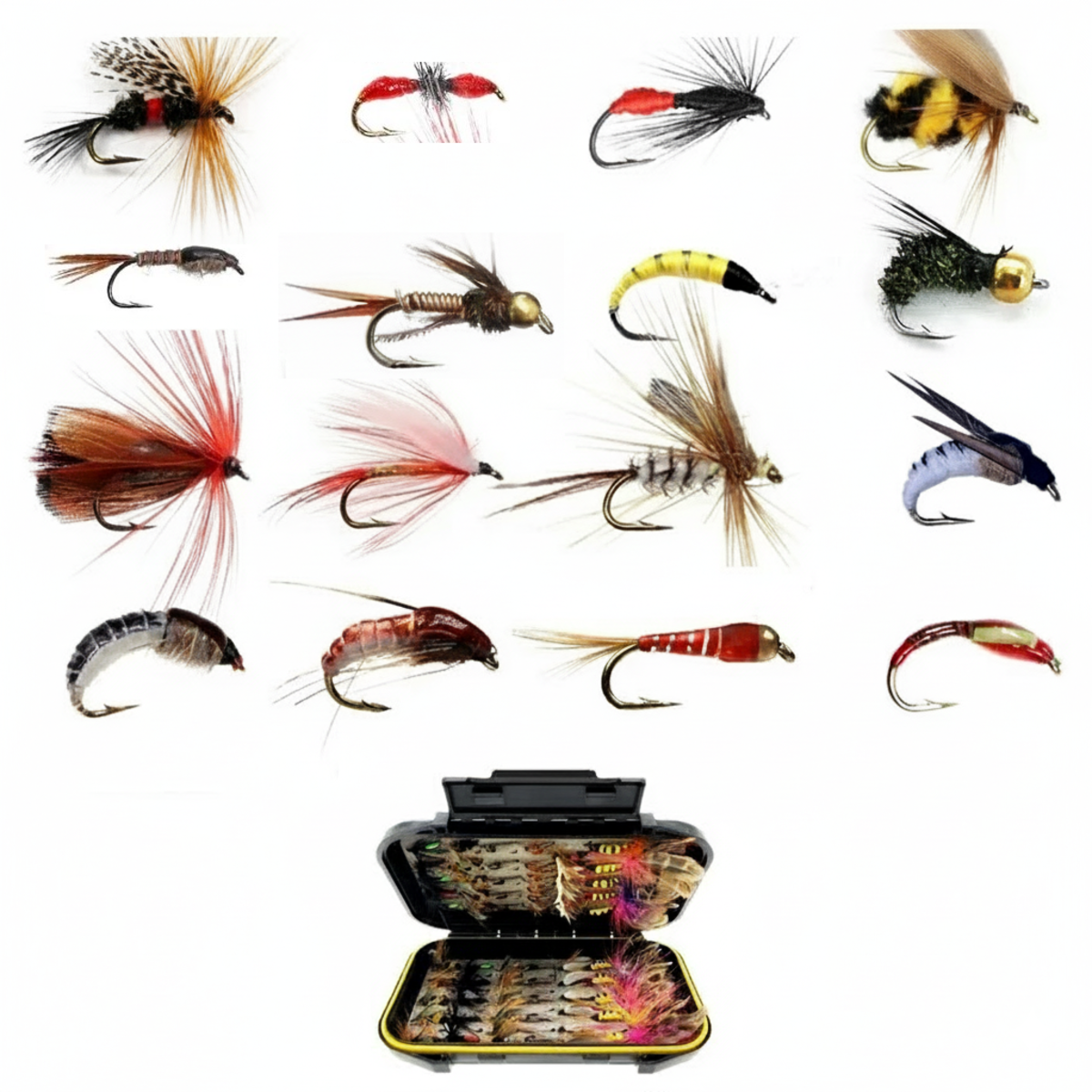 Trout Fly Fishing Lure Set - 32-112 Pcs Dry Wet Flies with Fly Box