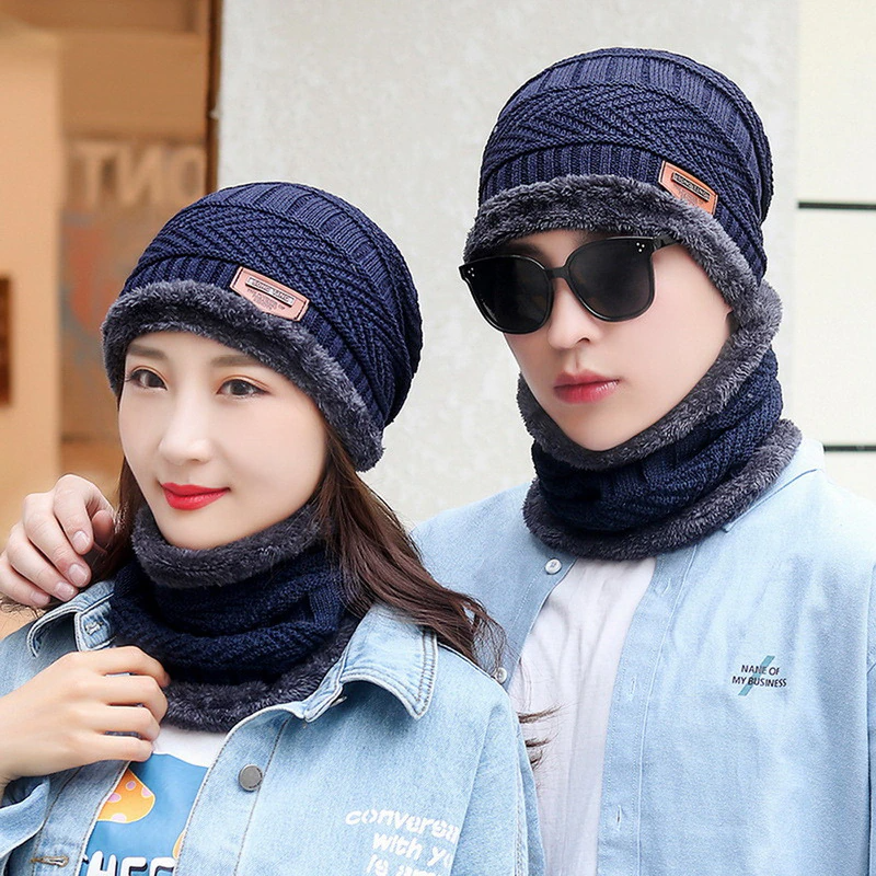 Beanie Hat Scarf Touch Screen Gloves Set for Men and Women