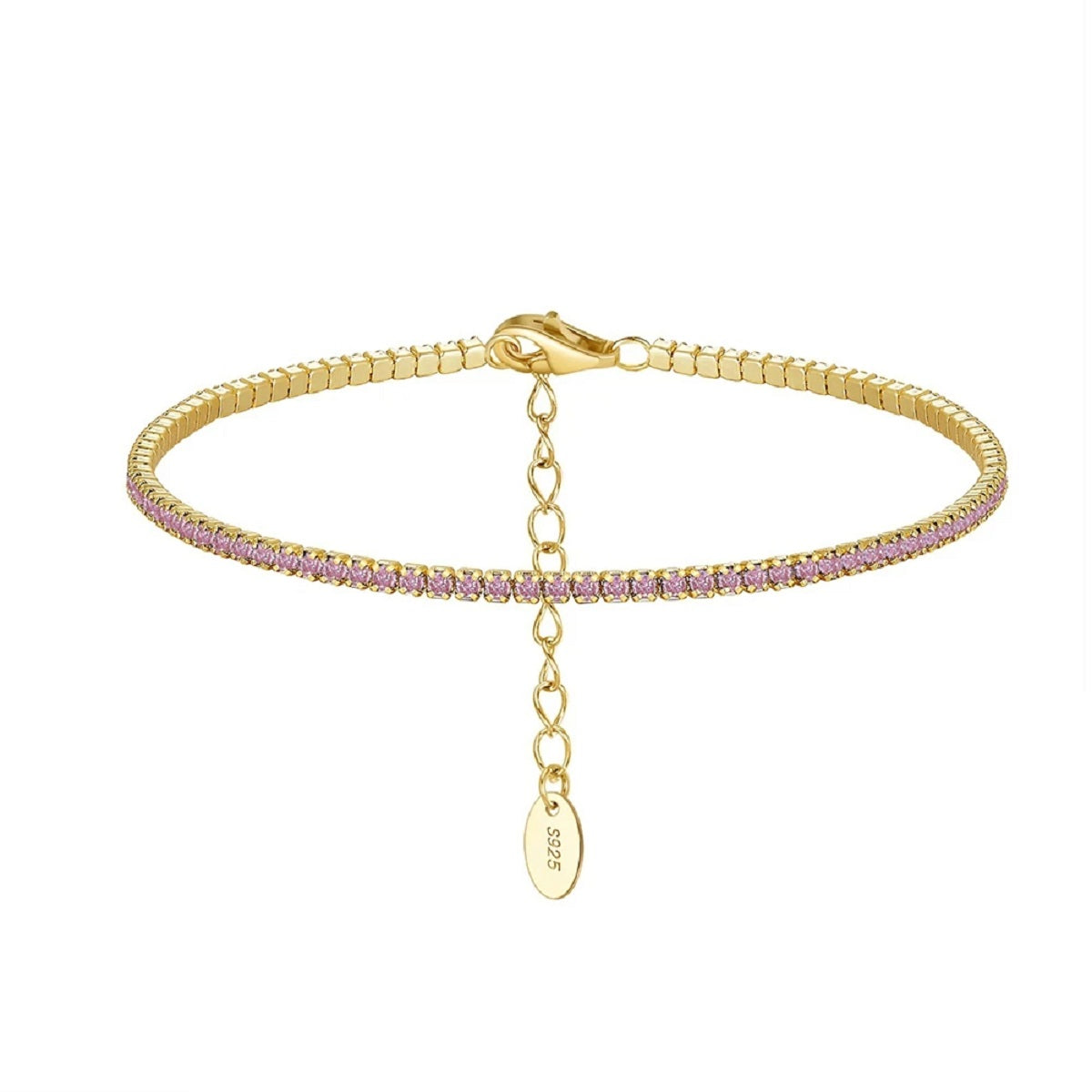 Multicolour Zircon Tennis Sterling Silver Chain Bracelet for Women