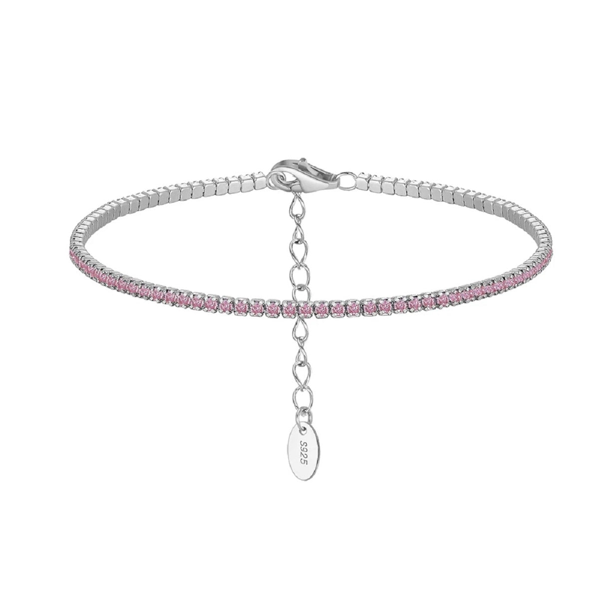 Multicolour Zircon Tennis Sterling Silver Chain Bracelet for Women