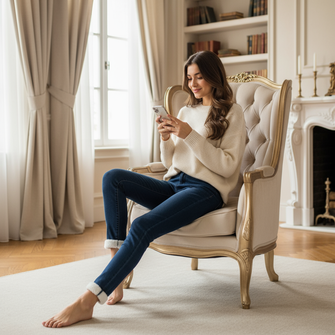 Women's Winter Pencil Jeans - High-Waist Lambwool Lined Skinny Denim