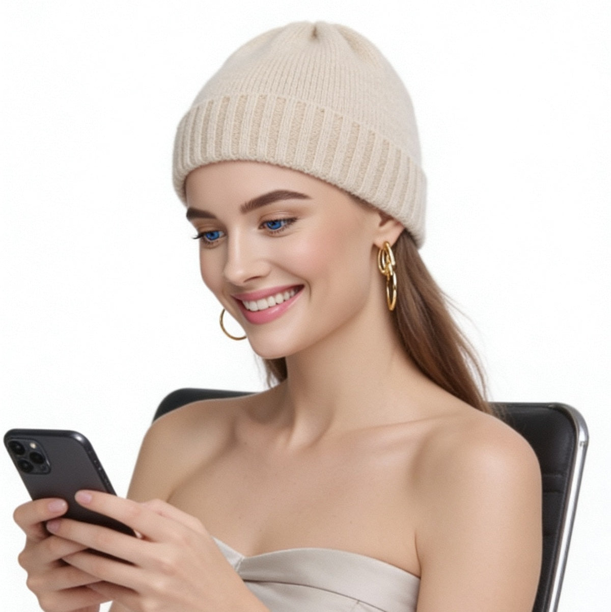 Women's Cashmere Knitted Beanie - Soft Warm Winter Hat
