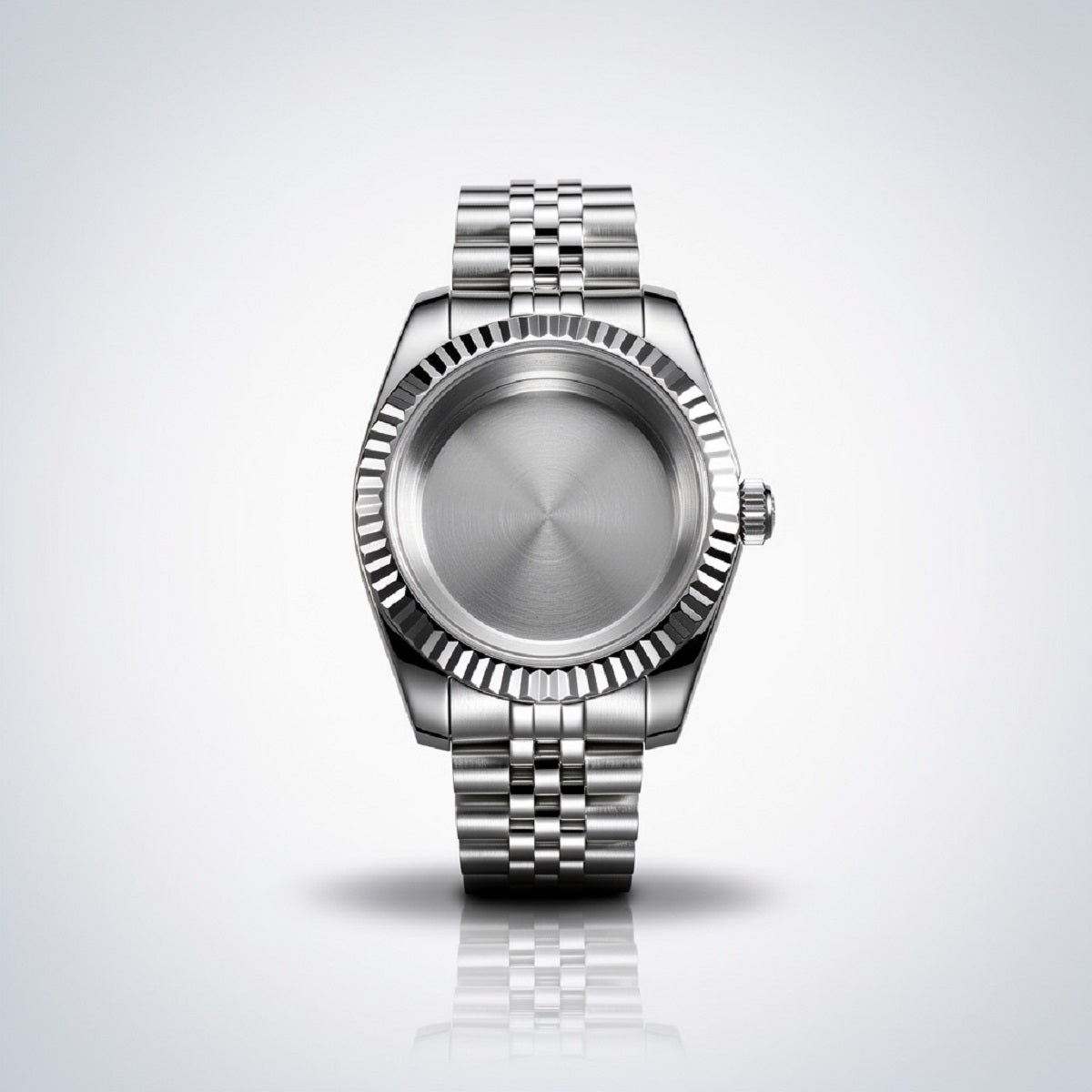 Fluted Bezel Watch Case - Stainless Steel with Sapphire Glass
