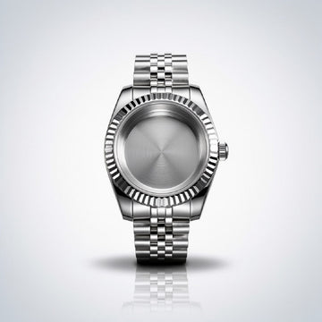 Fluted Bezel Watch Case - Stainless Steel with Sapphire Glass