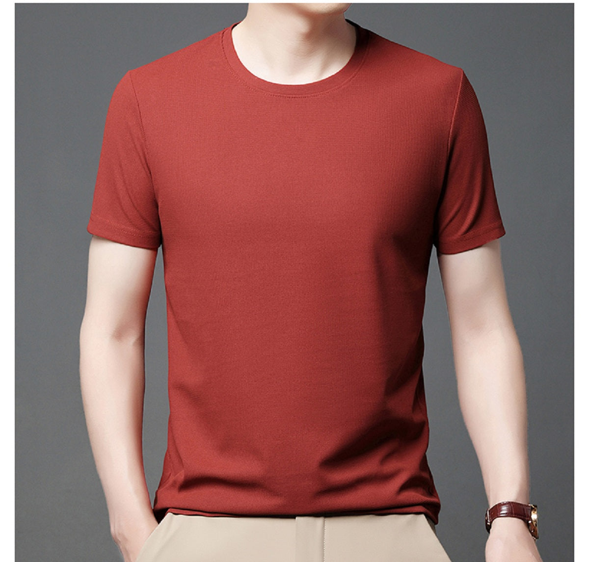 Waffle Round Neck Short Sleeved T-Shirt for Men