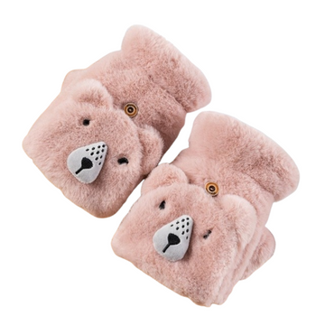 Women's Cute Bear Fur Mittens Winter Gloves
