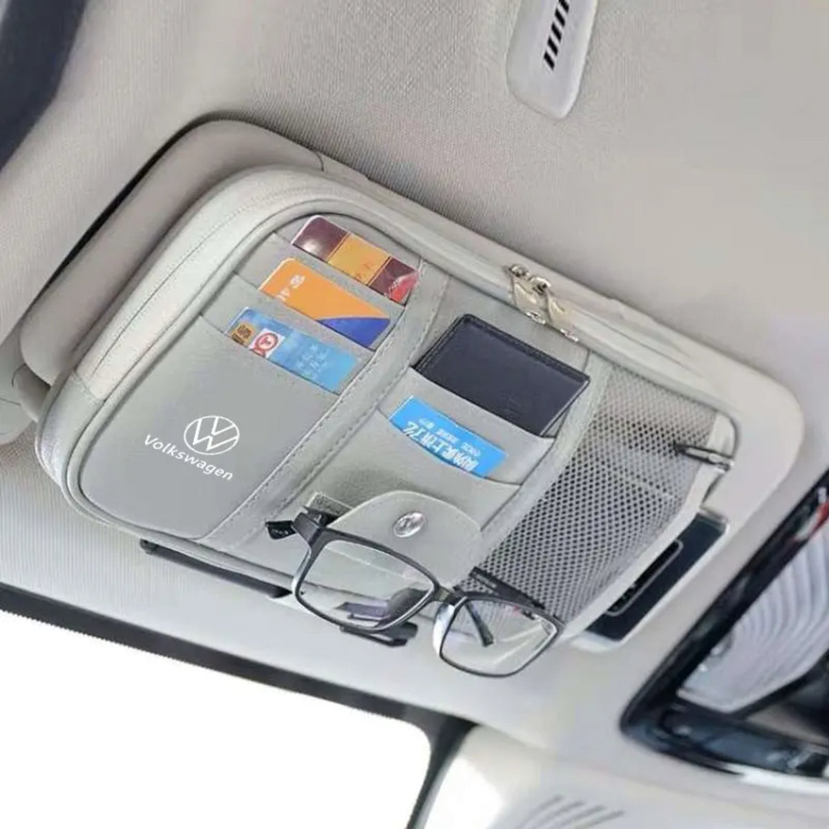 Car Sun Visor Organiser - Sunglasses Holder and Zip Pocket