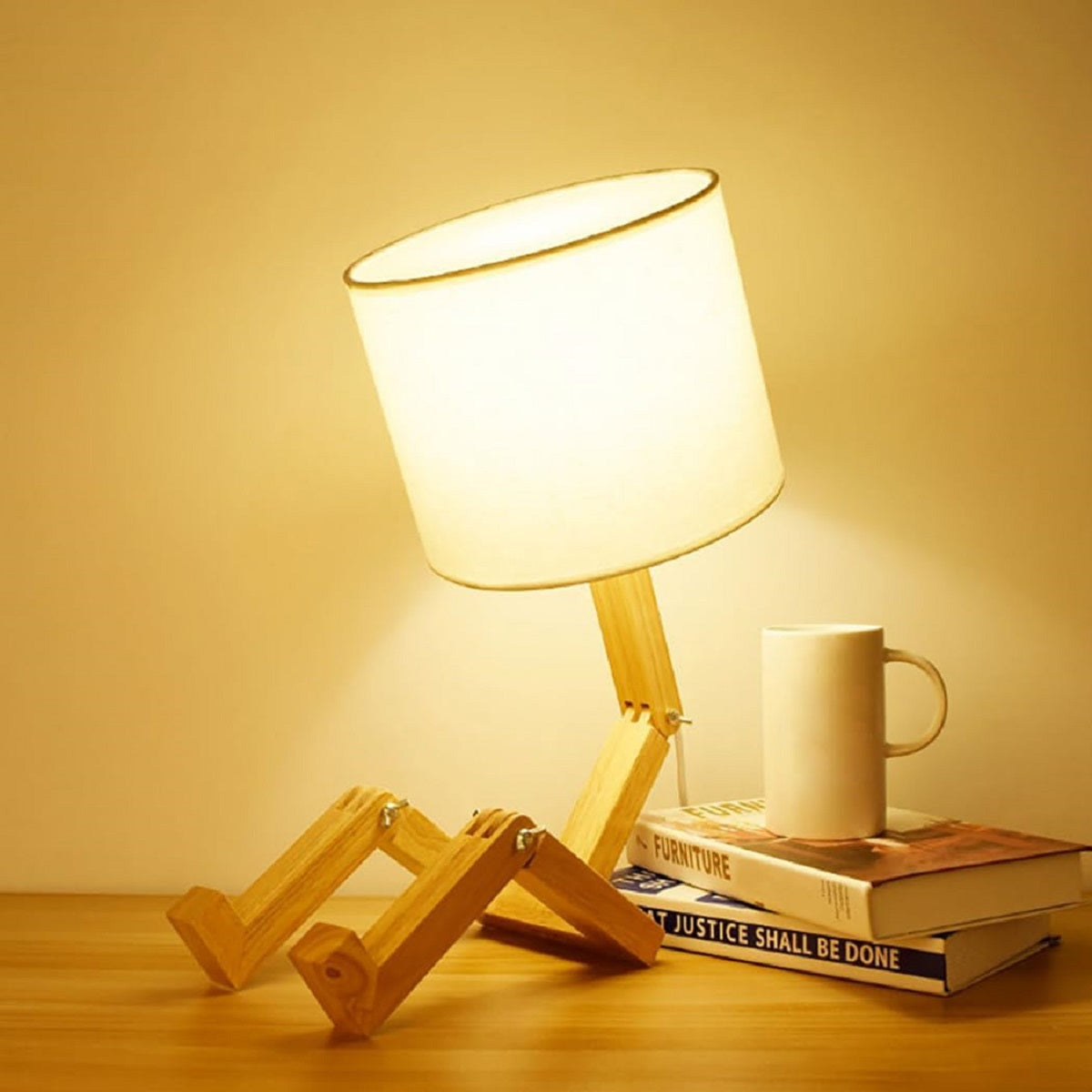 Robot Shape Wooden Table Lamp
