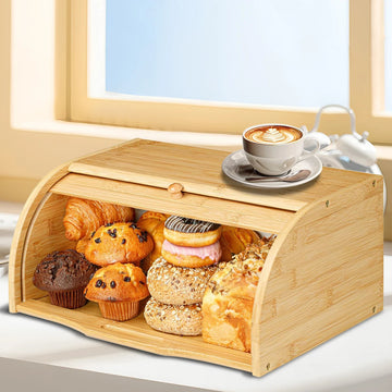 Premium Bamboo Bread Box Storage and Organizer