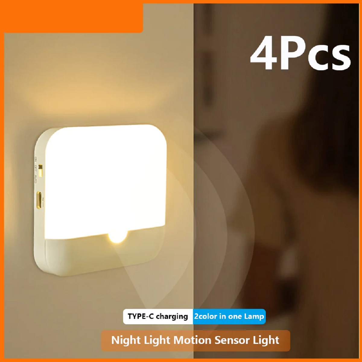 Motion Sensor Light LED Type-c Charging Square Lamp