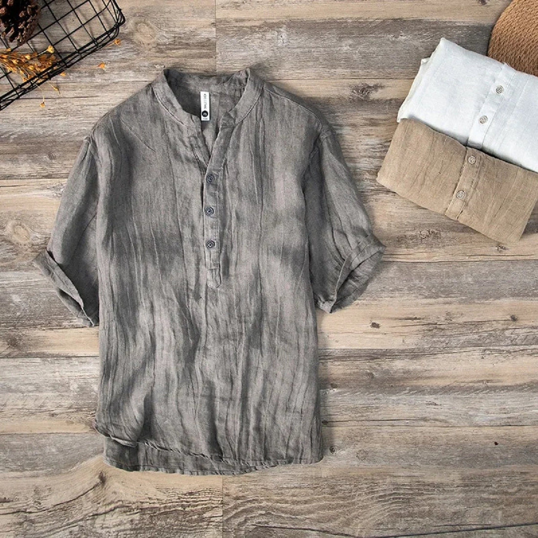 Men's Vintage Linen T-Shirt - Slim Fit Short Sleeve Summer Top