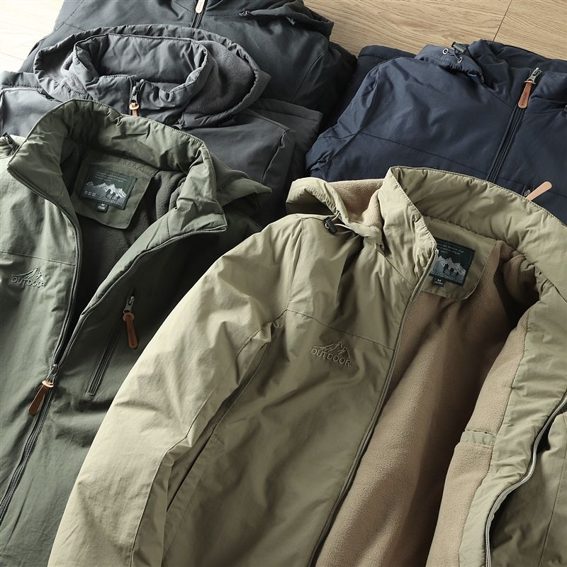 Men's Polar Spring and Autumn Coat Waterproof Warm Hooded Jacket