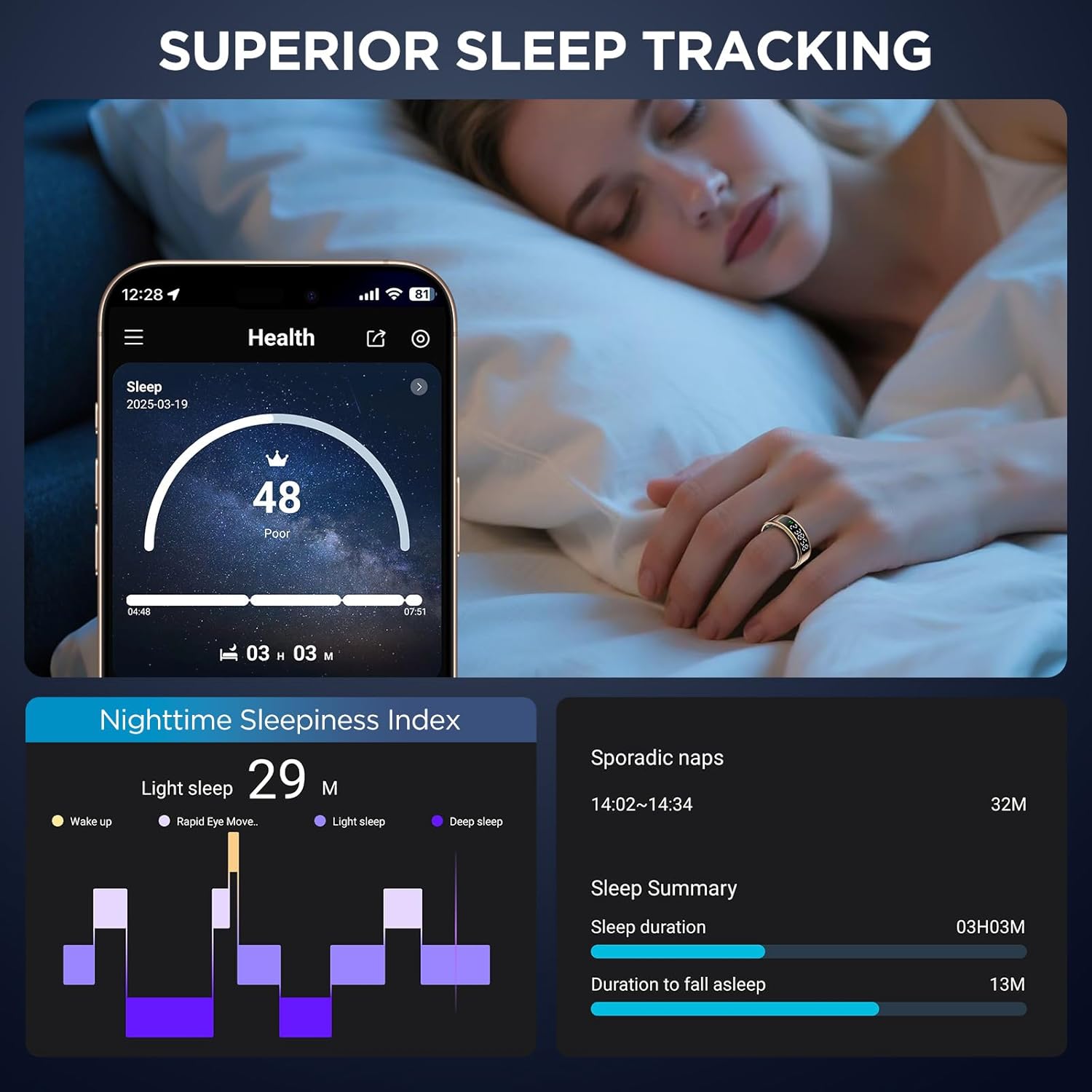 Smart Ring with Display - Touchscreen Health Tracker 5ATM Waterproof