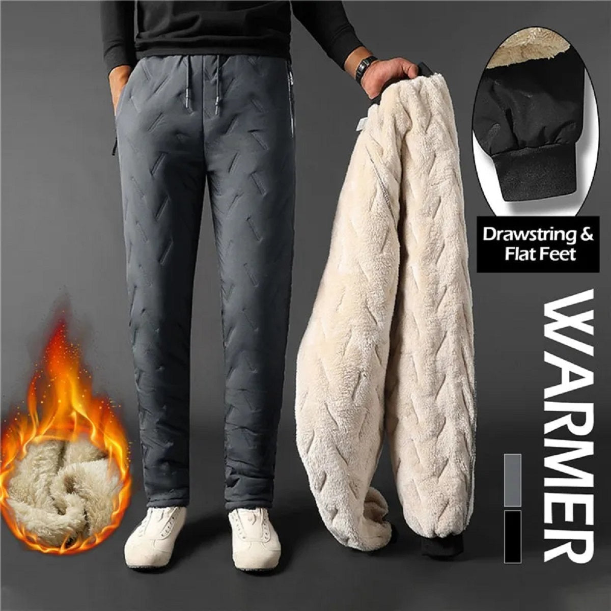 Unisex Winter Sweatwear Plush Thick Fleece Warm Cotton Pants