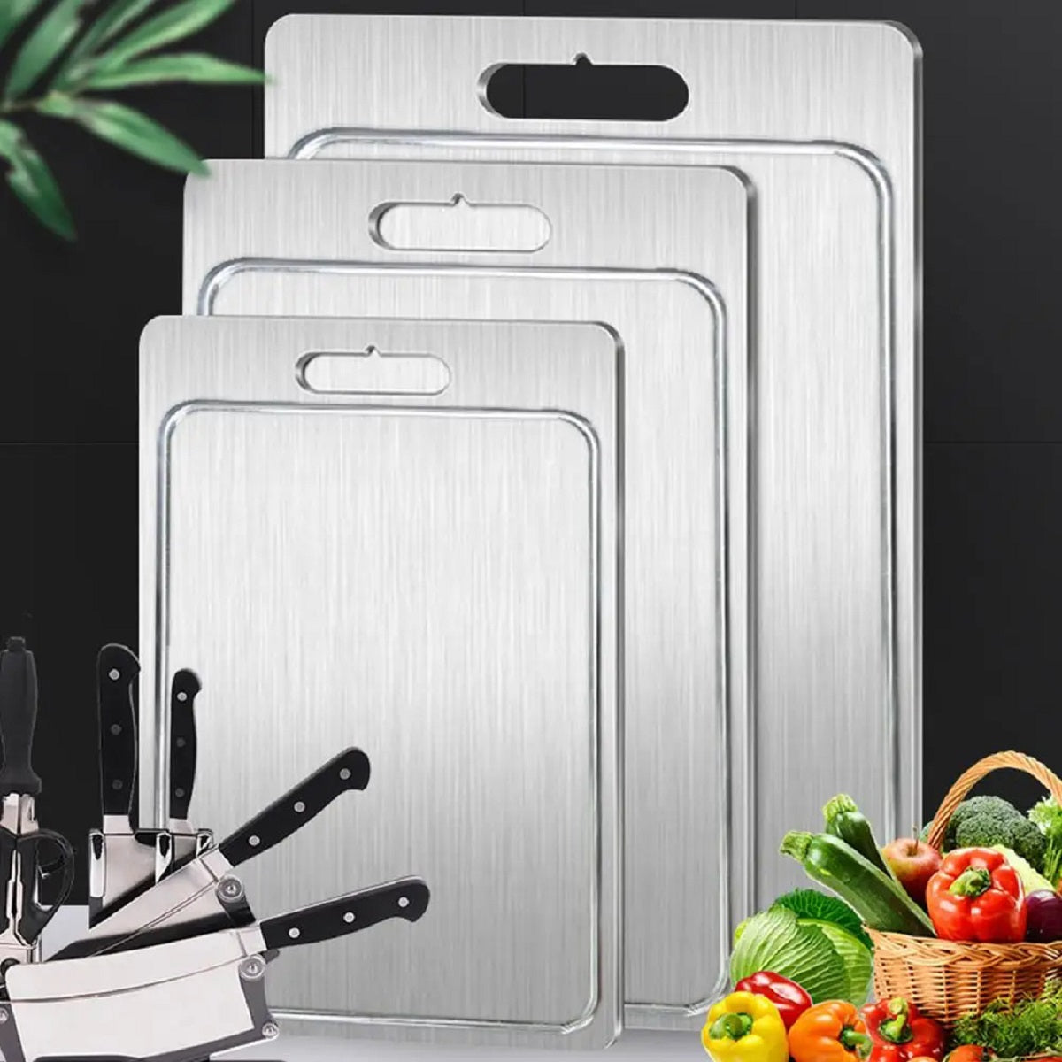 Titanium Stainless Steel Antibacterial Cutting Board - Double-Sided and Food Grade