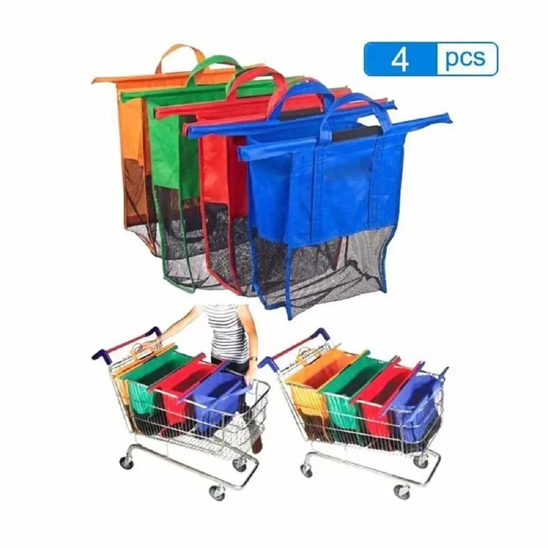 4 Pcs/set Foldable Cart Trolley Supermarket Shopping Storage Reusable Bags