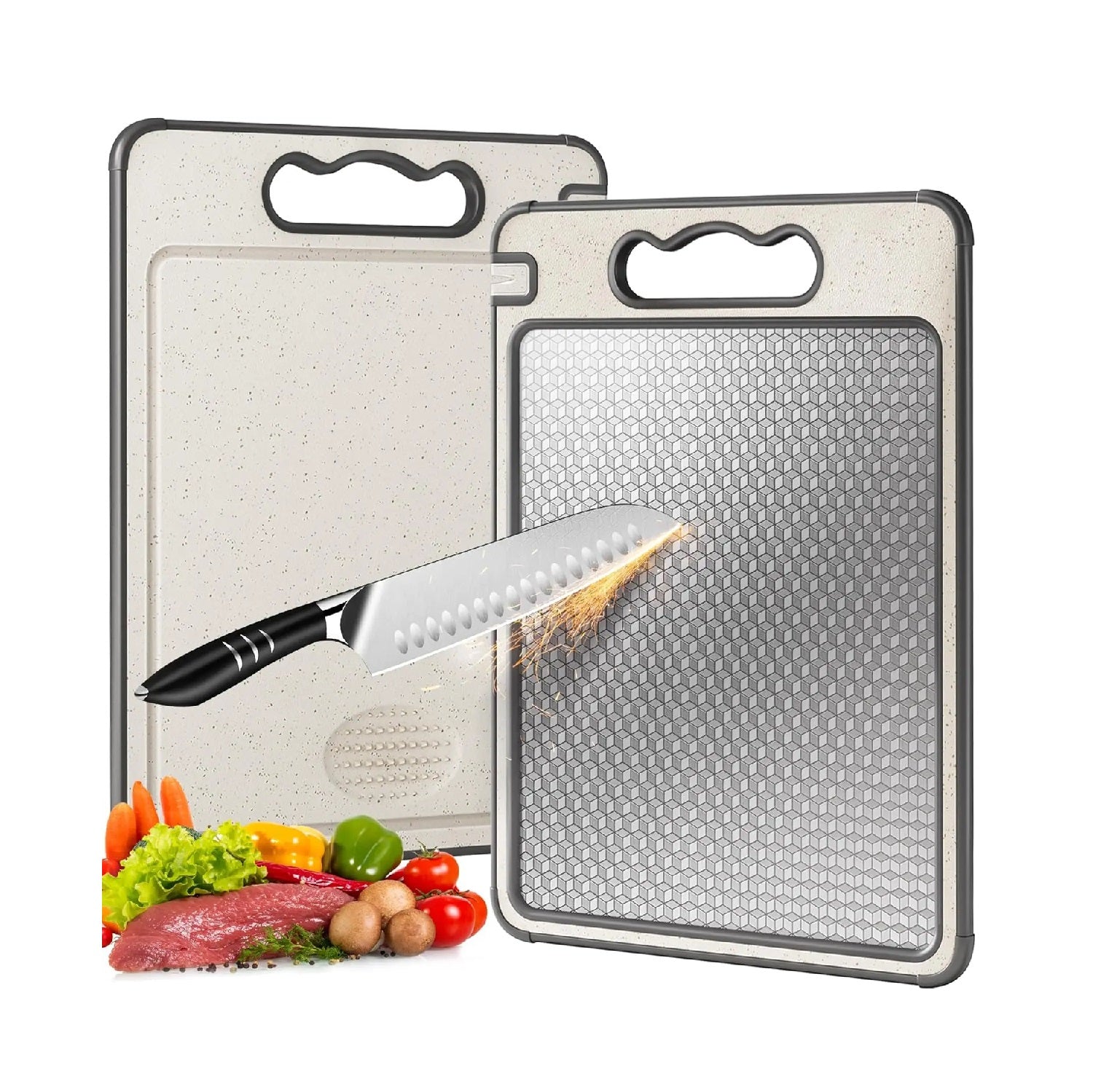 Antibacterial Stainless Steel Cutting Board - Double-Sided Scratch-Resistant & Anti-Slip