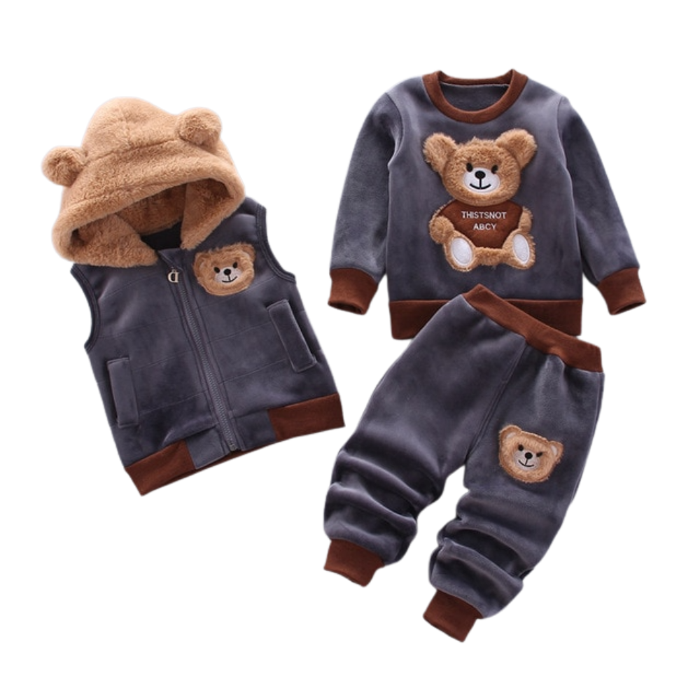 3 Pcs Winter Baby Thick Fleece Bear Jacket Clothes Set