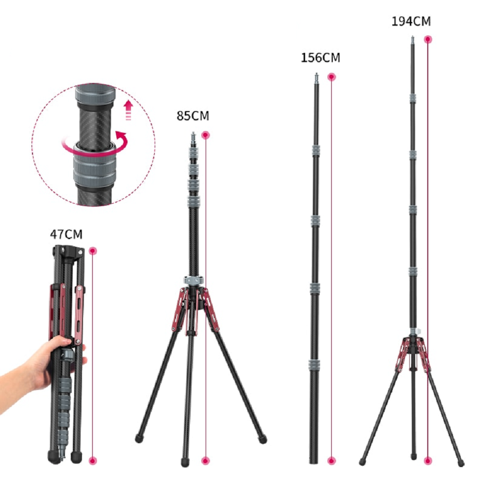 1.9M Carbon Fibre Lighting Stand Portable Tripod Photography