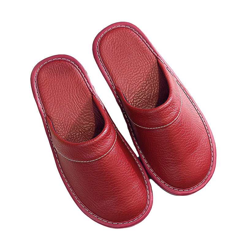 Unisex Leather Slippers Flat House Shoes
