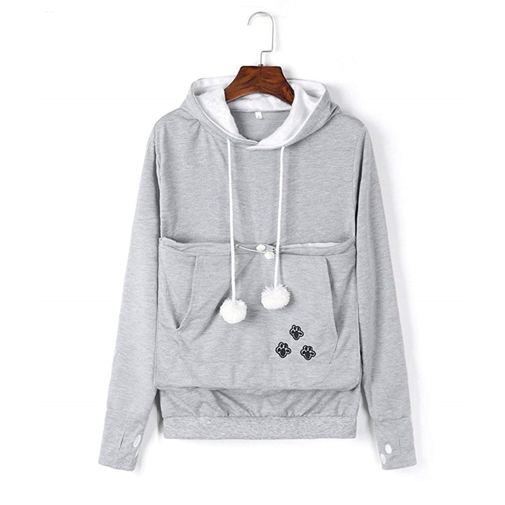 Long Sleeve Casual Hooded Pet Holder Carrier Big Pocket