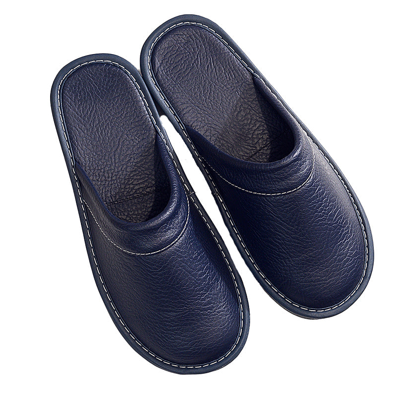 Unisex Leather Slippers Flat House Shoes