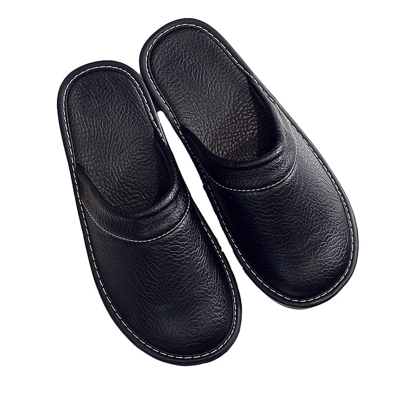 Unisex Leather Slippers Flat House Shoes
