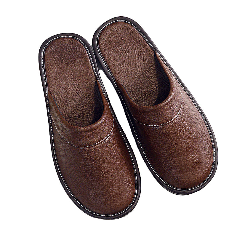 Unisex Leather Slippers Flat House Shoes