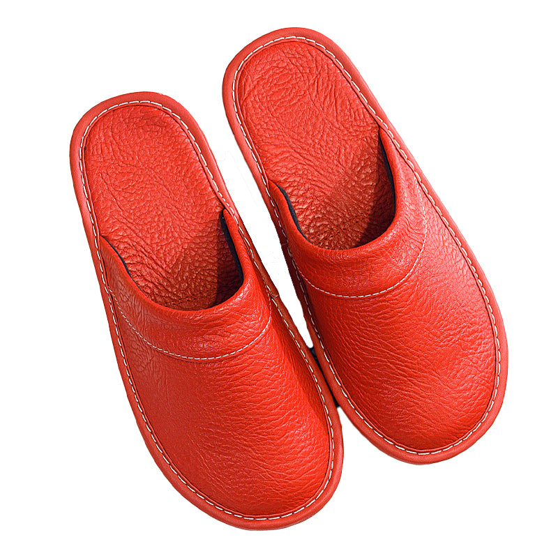 Unisex Leather Slippers Flat House Shoes