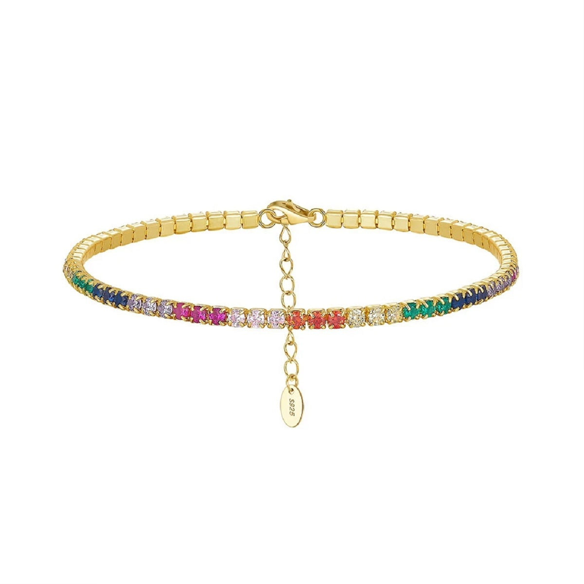 Multicolour Zircon Tennis Sterling Silver Chain Bracelet for Women