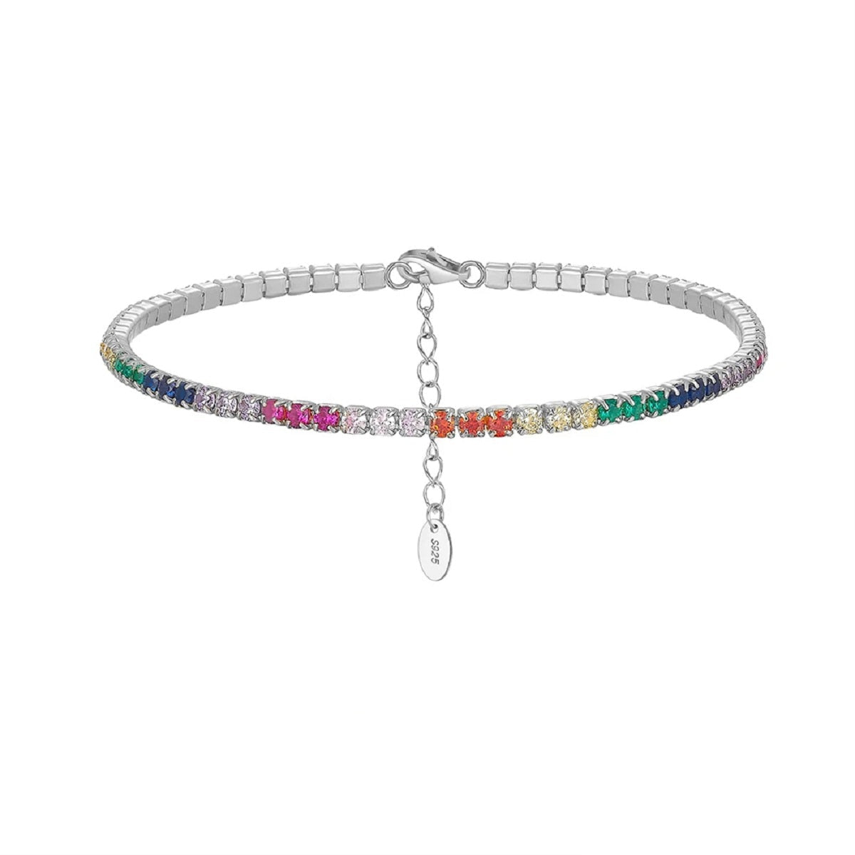 Multicolour Zircon Tennis Sterling Silver Chain Bracelet for Women