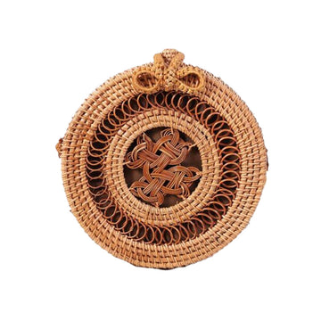 Handwoven Round Rattan Bag Tropical Beach Style