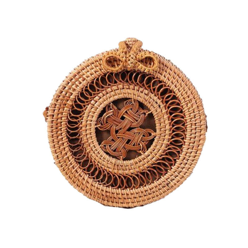 Handwoven Round Rattan Bag Tropical Beach Style