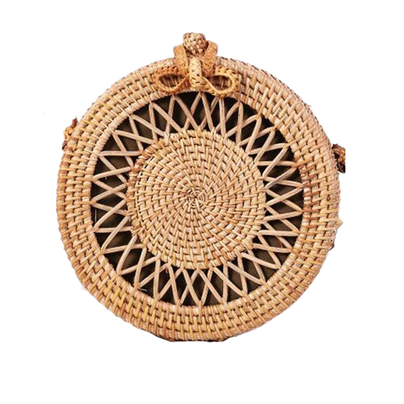 Handwoven Round Rattan Bag Tropical Beach Style