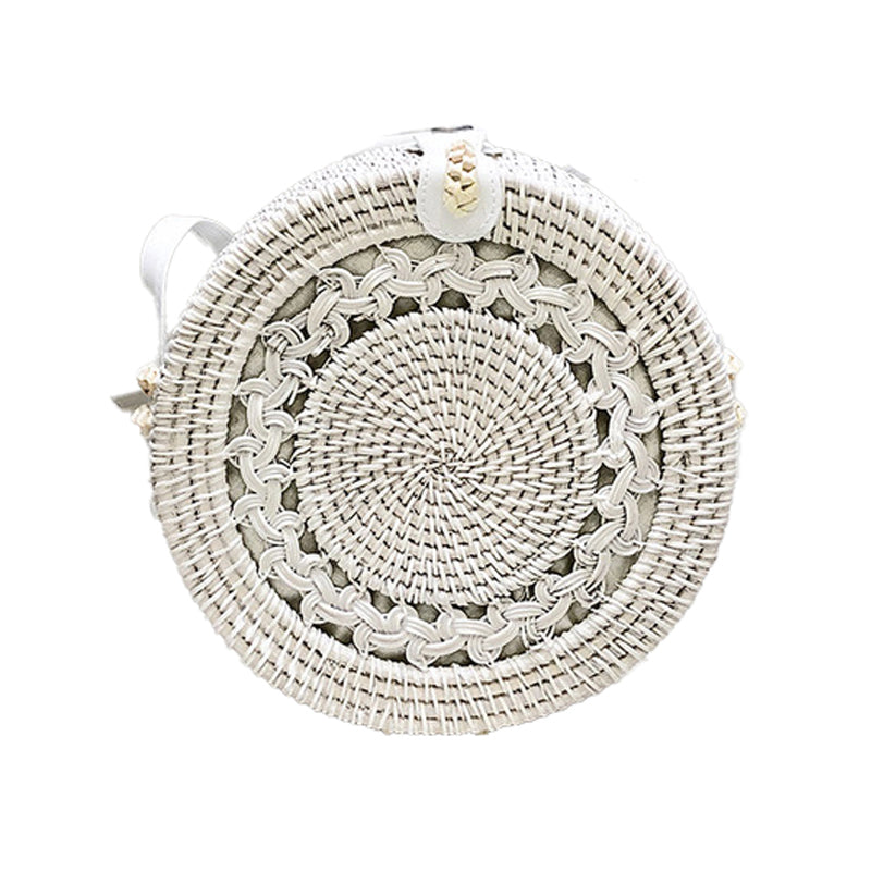 Handwoven Round Rattan Bag Tropical Beach Style
