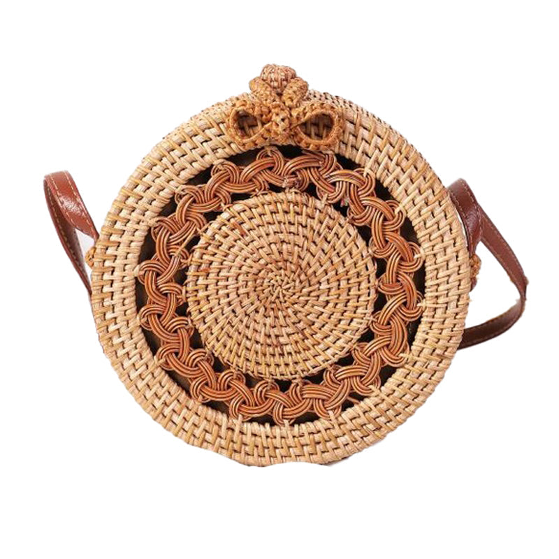 Handwoven Round Rattan Bag Tropical Beach Style