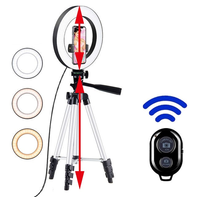 LED Selfie Ring Light Phone Bluetooth Remote Lamp Tripod Holder