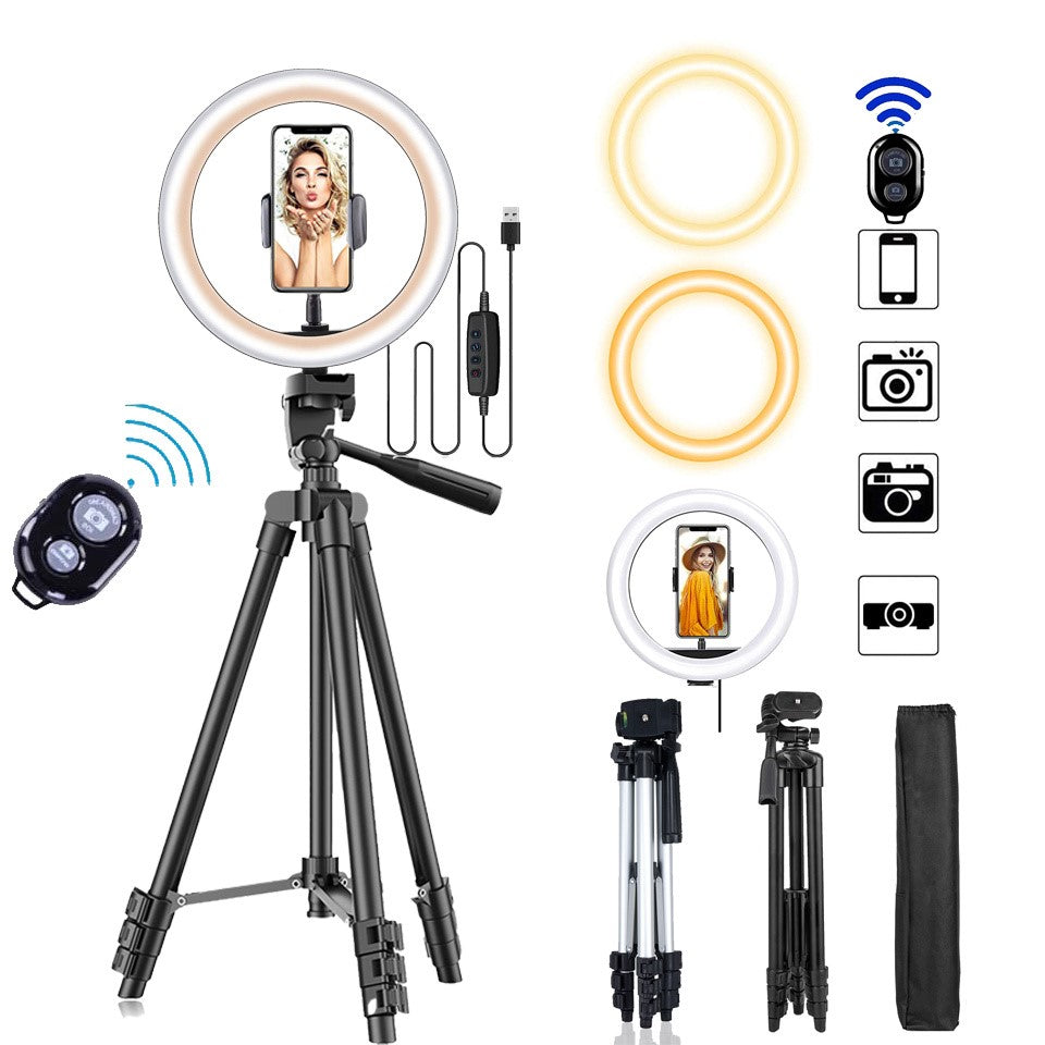 LED Selfie Ring Light Phone Bluetooth Remote Lamp Tripod Holder