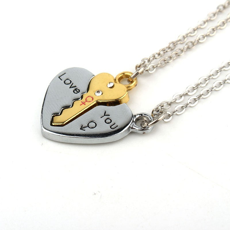 2 Pcs European Sliver Plated Key Pendant Necklaces