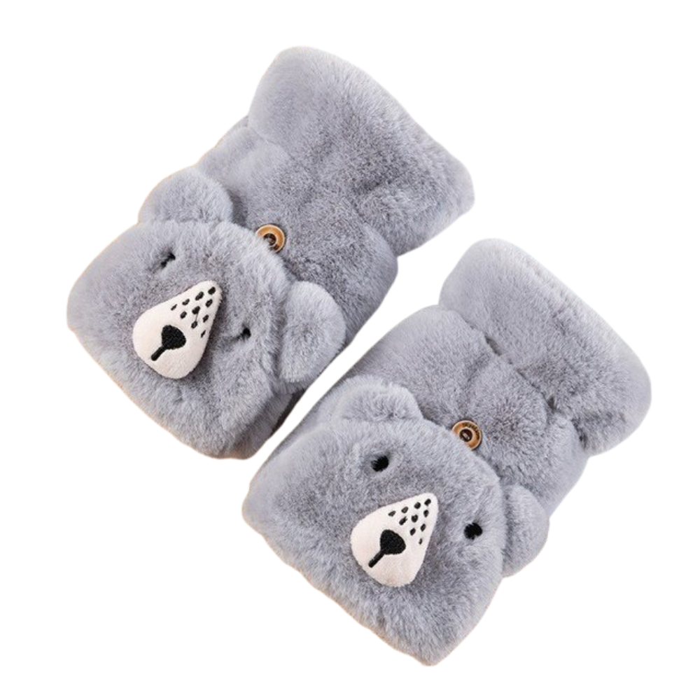 Women's Cute Bear Fur Mittens Winter Gloves